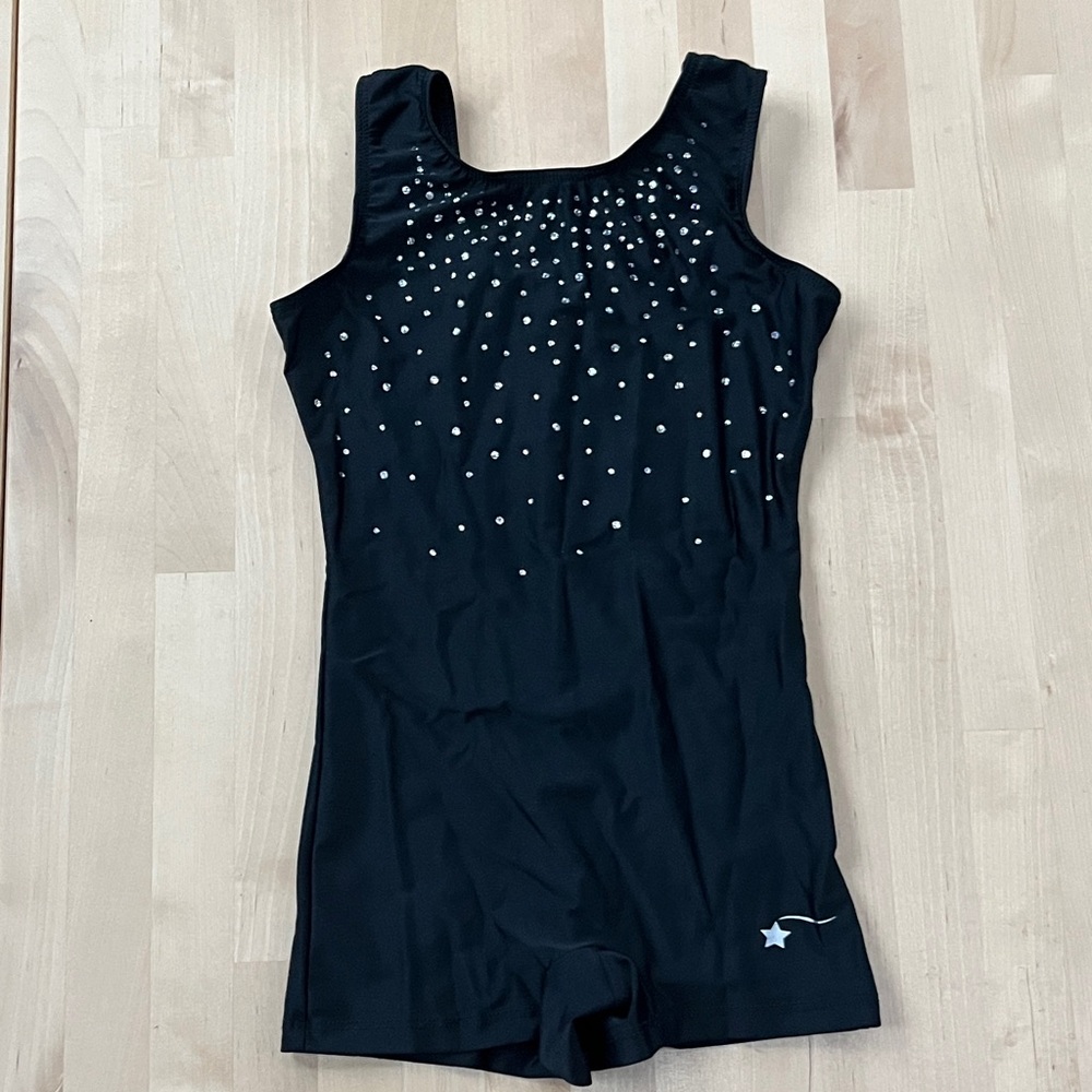 Destira Black Rhinestone Leotard / Biketard / Unitard, size CM
